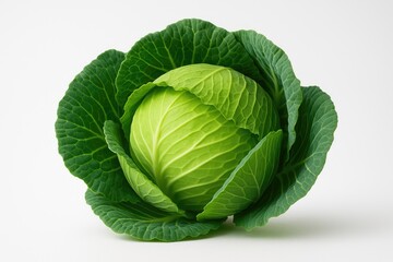 Obraz premium Vivid fresh green cabbage on a plain white backdrop