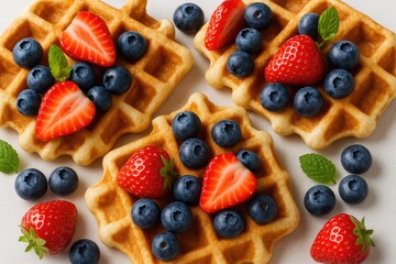Obraz premium Delicious homemade waffles topped with fresh berries