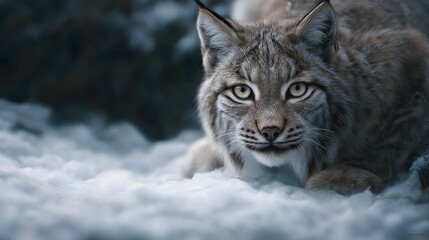Obraz premium A lynx prowling through the snowy winter landscape