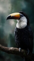 Obraz premium Vibrant toucan perched on a branch in the rainforest