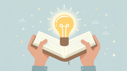 two hands over open notebook with faint glowing bulb symbolizing a learning breakthrough