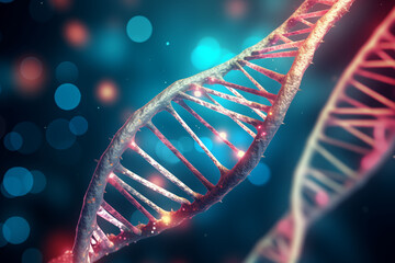 Biological DNA structure and organic protein 3D rendering