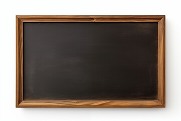 Blackboard with brown wooden frame isolated on white background.