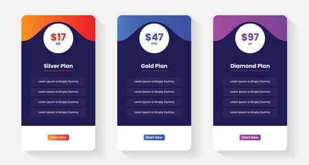 Pricing plans table, pricing chart, price list for web or app. Ui UX pricing design tables with tariffs. Product comparison business web plans. Subscription features checklist and business plans.