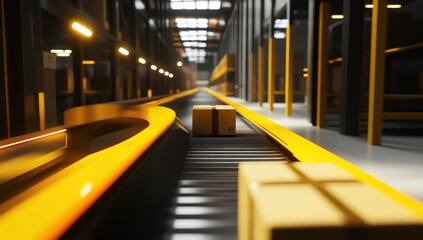 E-commerce Package Conveyor Belt System in a Warehouse