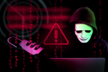 System hacker alert for cyber attack; Cyber security concept