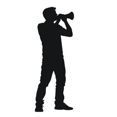 Silhouette of a man shouting with a megaphone, expression of activism, communication in society