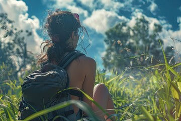 High Detail Picture of Grass Backpacker Enjoyment Copy Young