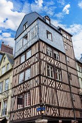 Half-timbered architecture with historical charm in Rouen City Center in France.