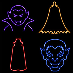vampire neon icon group, vector illustration on black background.