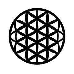 Obraz premium Flower of life Mandala Sacred geometry black icon in round circle vector outline contour illustration, black line