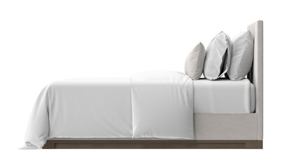A cozy bed, perfectly made, offering a promise of comfort and relaxation. The bed features pristine...