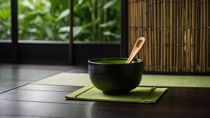A ceramic bowl with its wooden spoon