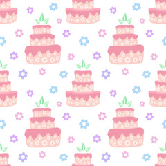 Floral seamless pattern with layered cakes