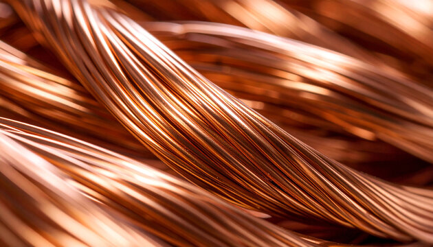 Copper Cable Close-up: A close-up shot reveals the intricate details of a bundle of copper cable, showcasing the material's characteristic sheen and coiled structure.