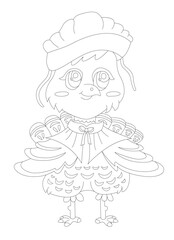 Coloring book page with cute turkey
