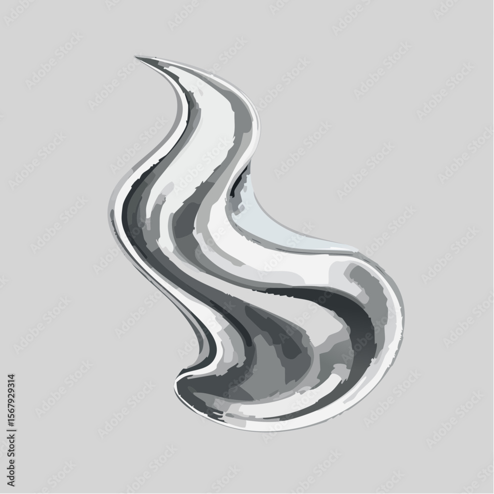 Fototapete abstract, stylized rendering of a swirling, fluid, metallic shape against a gray backdrop.