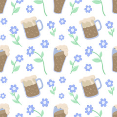 Tile pattern with frothy beer and flowers