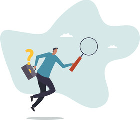 Problem analysis, analyze information to find solution or answer, solving problem or trouble, challenge to think overcome difficulty concept,people concept.