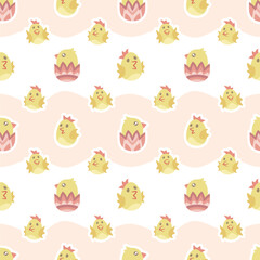 Seamless pattern with cute easter chicks