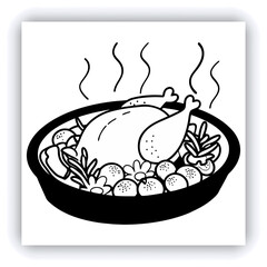 brazier. Fried eggplant, potatoes, peppers, tomatoes in pan. Vegetarian dish. View from above. Wooden background. Copy space