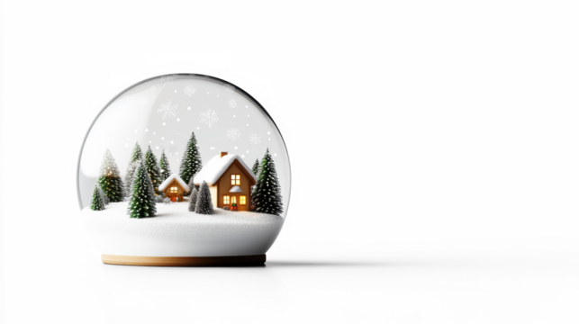 Snow globe with winter scene on transparent background.