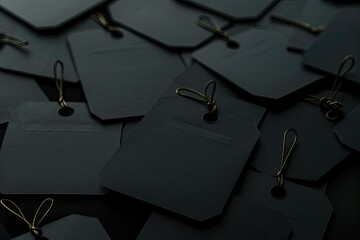 Black Tags on Black Biggest One and Many Small Black Friday Background with Copy Space