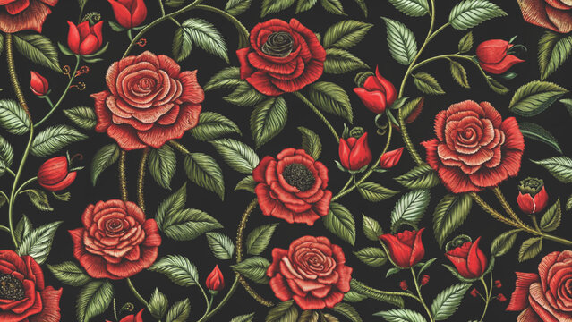 Floral Embroidered Effect Fabric by the yards Vector Background 