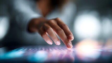 A hand hovers over a futuristic investment dashboard