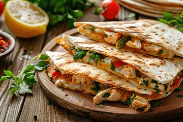 Detailed Color Image of Chicken Quesadillas with Herbs and Lemon Juice