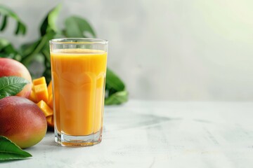 Premium Quality Visual of Mango Juice Glass on White Background