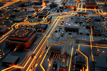 Fast Speed Electronic Transmission Circuit, 3D RenderingHigh Detail, 8K