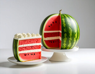 Cream cake with the shape of a watermelon