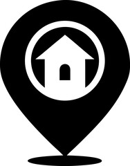 Location Pin with Home Icon Black and White