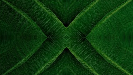 Kaleidoscopic arrangement of vibrant green leaves creating a symmetrical abstract design