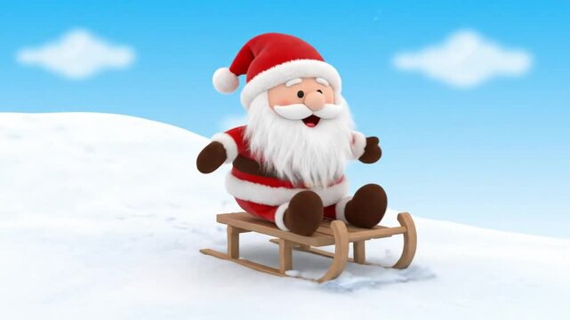 Cute animation of Santa sliding on snow with merry sleigh-bell sounds