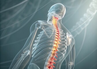 Human spine anatomy with highlighted lower back pain
