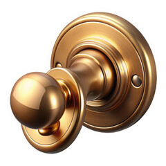 Elegant brass door knob with circular rosette isolated on white background