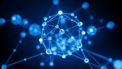 Abstract futuristic structure of interconnected glowing spheres floating in dark space, symbolizing digital networks.