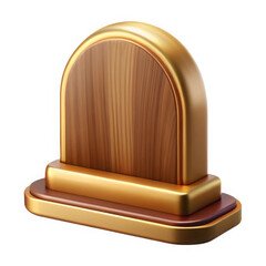 Elegant wooden plaque with golden trim and base isolated on white background