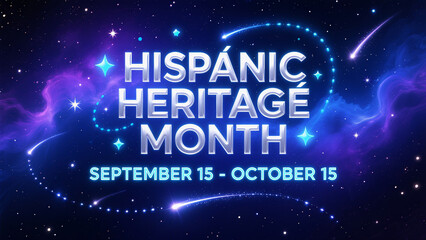 The traditional moon glowing text of Hispanic people under the starry sky represents the dreamy and profound culture, and is used in technology and cultural festivals and creative promotional scenes.