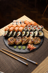 Sushi platter with various rolls