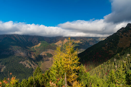 View from Nizny Ostredok hill on Otrhance mountain ridge in Western Tatras mountains in Slovakia