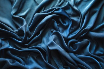 Obraz premium This elegant fabric features a luxurious navy blue silk satin with a smooth, shiny appearance and intricate wavy folds, ideal for backgrounds or high-definition wallpapers