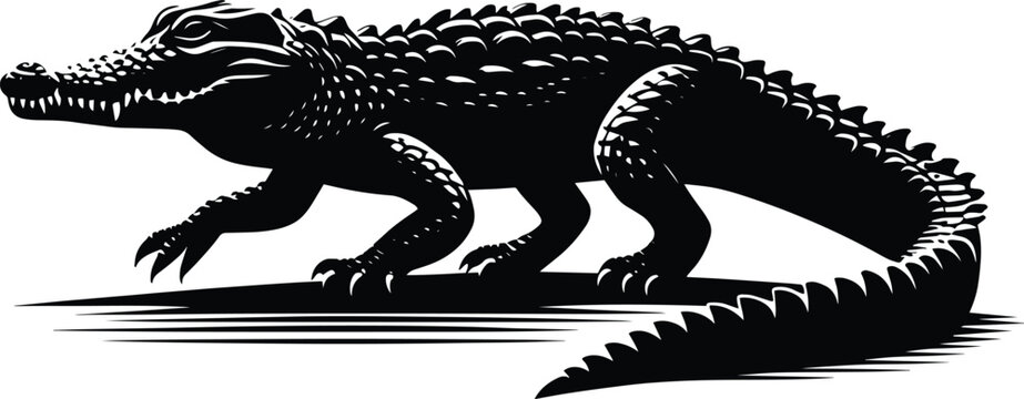Striking crocodile vector illustration, black & white reptile art on isolated white background - Powered by Adobe
