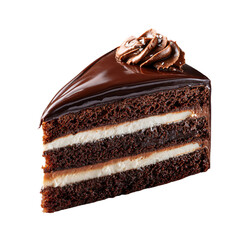 Obraz premium Triple chocolate layer cake slice isolated die-cut