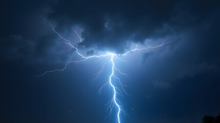 Lightning Strikes Across a Stormy Night Sky