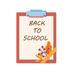 White isolated flat vector with colorful set of objects for school or office. Back to school set with pen, notebooks and autumn leaves