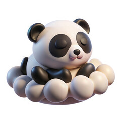 Cute 3d rendered baby panda sleeping peacefully on soft white clouds isolated on white background