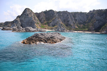 Scenic coastline with cliffs and turquoise water,  Capo Vaticano,  Italy, Calabria
